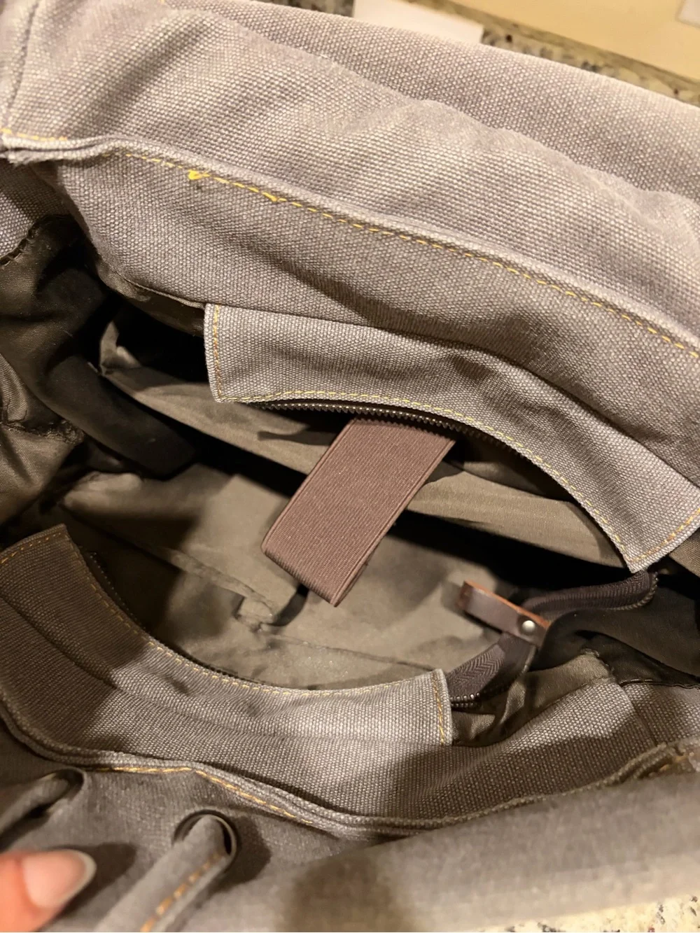 Casual Canvas Backpack with Brown Leather Straps - Gray